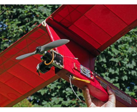 A T34 SLOW OPEN POWER free-flight contest model, fitted with a RON DRAPER modified high performance OS 20 engine converted to