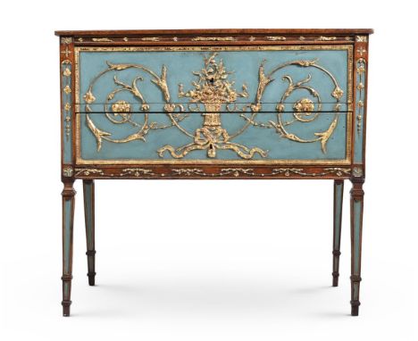 AN ITALIAN WALNUT, PAINTED AND PARCEL GILT COMMODE LATE 18TH OR EARLY 19TH CENTURY 90cm high, 98cm wide, 49.5cm deep An Itali