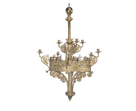 A VICTORIAN GILT METAL TWENTY-LIGHT CHANDELIER  IN THE GOTHIC REVIVAL TASTE, SECOND HALF 19TH CENTURY 104cm high, 70cm diamet