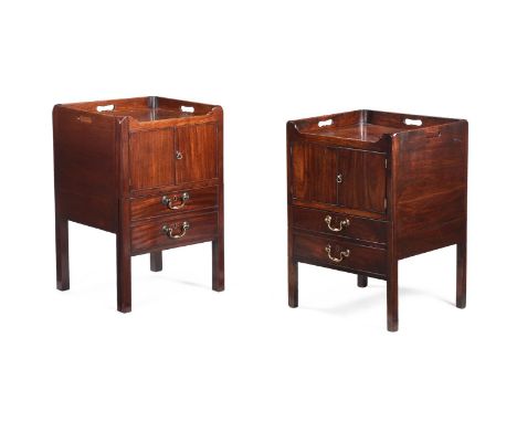 A MATCHED PAIR OF GEORGE III MAHOGANY BEDSIDE CUPBOARDSCIRCA 1780 Slight size variance, the larger 75.5cm high, 55cm wide, 47