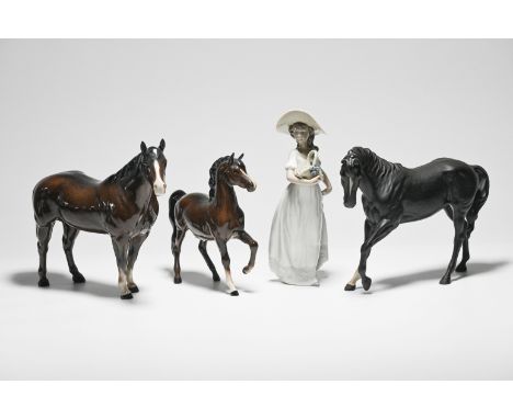 Two Beswick horses, Royal Doulton horse and a Nao figure (4).