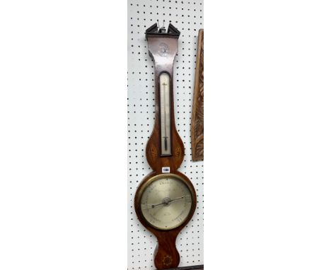 A 19th century mahogany cased two glass barometer with inlaid conch shells and sunflowers, 97cm x 26cm.