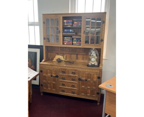 Sid Pollard of Thirsk (1914-1994) Ex Mouseman -  dresser fitted with five drawers and two cupboards and two glass panel doors