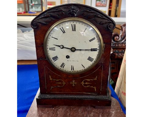 19th century mahogany and brass inlaid bracket clock, the dial marked New Cross, height 32cm