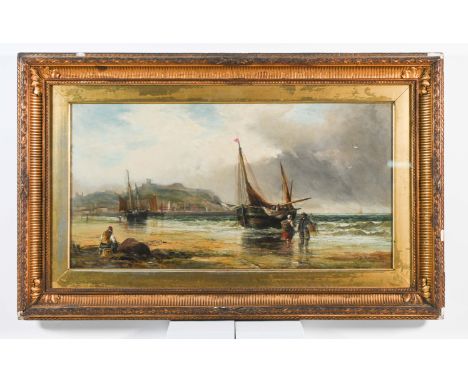After Thomas Bush Hardy, Victorian oil painting, signed and dated 1890, inscribed on the reverse 'On the beach at Scarborough