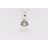 Round brilliant Cluster Natural Diamond Pendant & 18k White Gold Chain - 0.50 Carat - Necklace