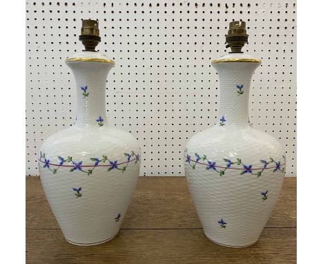 HEREND TABLE LAMPS, a pair, hand painted porcelain, 33cm H. (2) (with faults)
