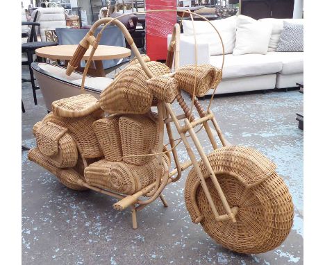 BAMBOO AND WICKER HARLEY DAVIDSON MOTORBIKE, 170cm x 65cm x 107cm.