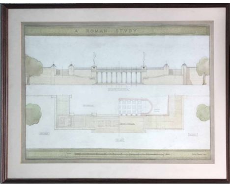 DAVID STEVEN 'A Roman Study - Architectural Drawing', watercolour and pencil, signed and dated 1932, framed.