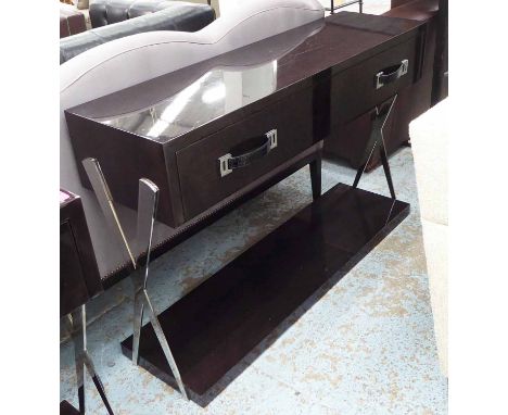 SECRETAIRE CONSOLE TABLE, contemporary design, with drop down secretaire front revealing various compartments, 131cm x 37cm x