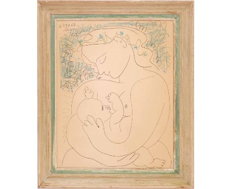 PABLO PICASSO 'Maternite', off set lithograph, plate signed and dated, 50cm x 40cm, framed and glazed.  (Subject to ARR - ple
