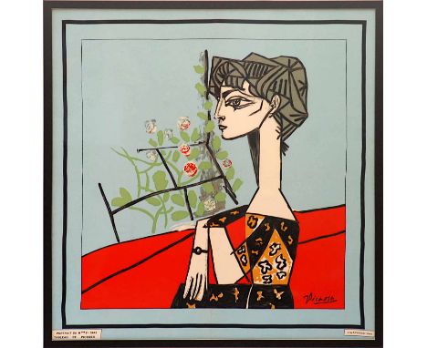 PABLO PICASSO 'Portrait of MME Z', silk, edition Spadem, 90cm x 85cm, framed and glazed.  (Subject to ARR - please see Buyers