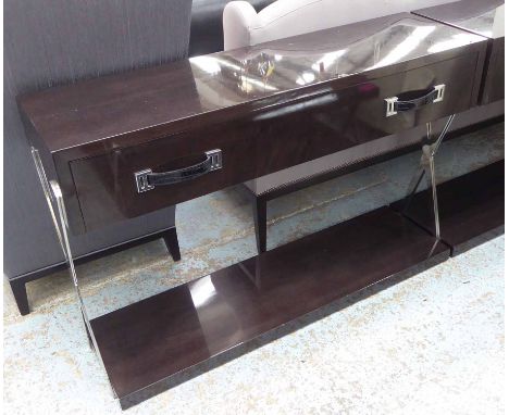 SECRETAIRE CONSOLE TABLE, contemporary design, with drop down secretaire front revealing various compartments, 131cm x 37cm x