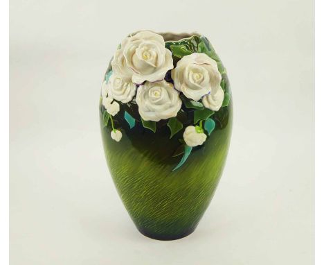 FRANZ PORCELAIN VAN GOGH WHITE ROSES VASE, 41cm H.