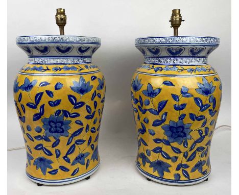 TABLE LAMPS, a pair, Chinese blue and yellow glazed ceramic, 50cm H. (2)
