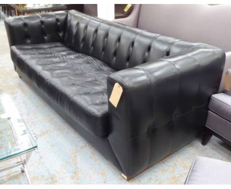 LINLEY SOFA, by David Linley, in black buttoned leather (bears label), 94cm x 79cm H x 238cm L.