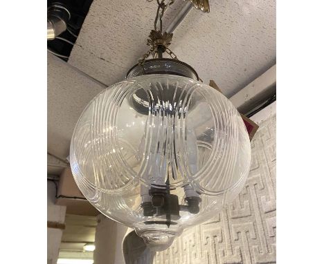 HALL LANTERN, cut glass and brass, triform light, 60cm drop.