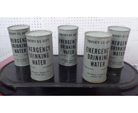 AN UNUSUAL DISPLAY, vintage glass display dome, ebonised base, containing a collection of 1950's US army issue emergency cann