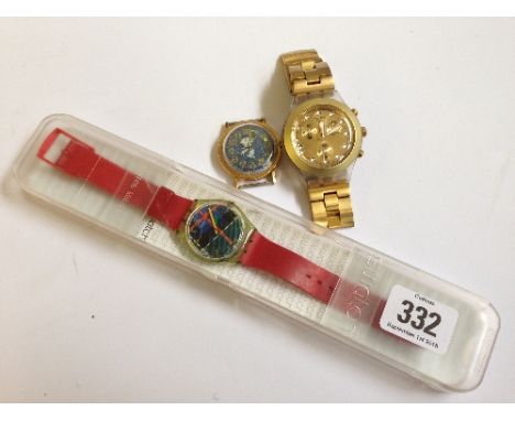 A Swatch Chronometer, IRONY Diaphane battery operated wristwatch together with another Swatch wristwatch with tartan dial in 