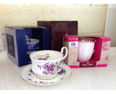 Three various Royal Albert and Spode china replica cups and saucers.