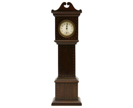 A miniature mahogany longcase clock, with chequer stringing, 37cm high