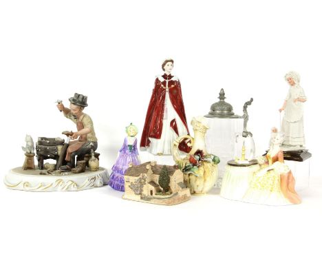 An assortment of ceramics and glass, to include Royal Doulton 'Pauline', HN1444, a Royal Worcester figure of the Queen, etc