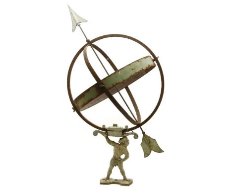 An Armillary sphere sundial with Inca warrior support, 85cm tall