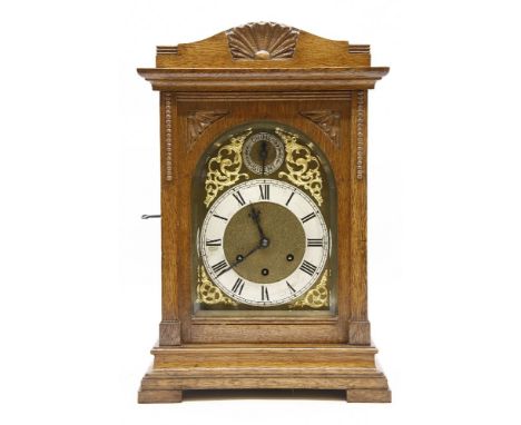 A Victorian oak chiming bracket clock by Webber & Son, Swansea, 45cm tall