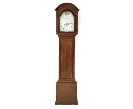 Mahogany cased grandfather clock, eight day, by 'W Bullock', Bath, key, pendulum and weights, 202cm high