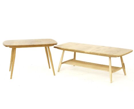 An Ercol elm rectangular low table, together with another similar