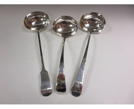 A George III silver Soup Ladle old english pattern engraved crest, Edinburgh hallmarks, a fiddle pattern Soup Ladle, London 1