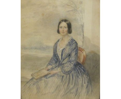 JAMES HOLMES (1777-1860)Portrait of Frederika Elizabeth Perceval (d. 1900), seated three-quarter length, wearing a blue strip