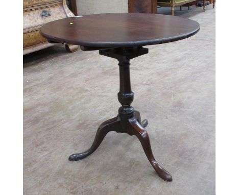 An 18th Century mahogany Tripod Table with circular top on bird cage support, gun barrel turned column, 2ft 6in diam