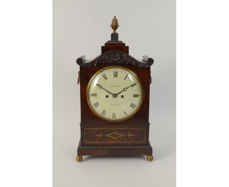 A Regency Bracket Clock with white enamel circular dial inscribed Spurge, Woolwich, twin train fusee movement, striking on si