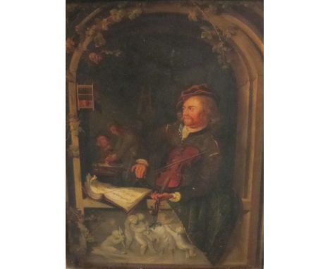 FOLLOWER OF FRANS MIERIS THE ELDER (1635-1681)The Fiddleroil on panel18 1/2 x 14 in  (47.1 x 35.6cm)