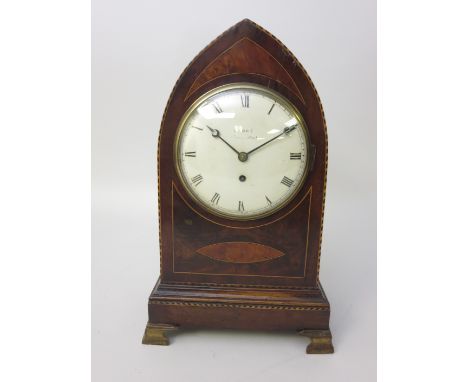A 19th Century mahogany cased Mantel Clock with white enamel circular dial inscribed G Rohe, Wigmore St, single train fusee m