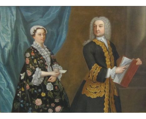 AFTER THOMAS HUDSON (1701-1779)Portrait of Sir John Perceval, 1st Viscount Perceval, and his wife Catherine, both standing, h