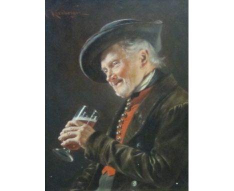 CARL KRONBERGER (1841-1921)'A Welcome Glass'signed 'C. Kronberger' (upper left)oil on panel8 1/2 x 6 1/2 in  (21.6 x 16.5cm)