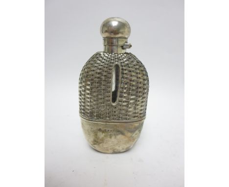 A Victorian silver mounted Spirit Flask with basket weave upper body, London 1896