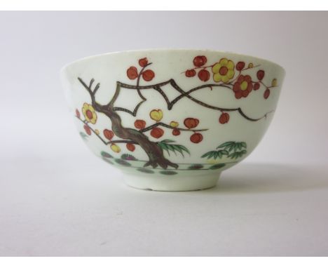An early Worcester polychrome Bowl painted japanesque bird and flowering shrub design, 4 3/4in