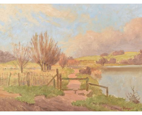 Attributed to Sidney Bertram Robertson Rodger (b.1916), a 1970s river scene oil on canvas, Pangbourne, signed S. Rodger, 35cm