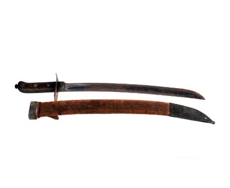 A WWII sabre style Hembrug bayonet, marked Inf.X 81 to guard, also marked Hembrug to blade, in leather and metal scabbard bla