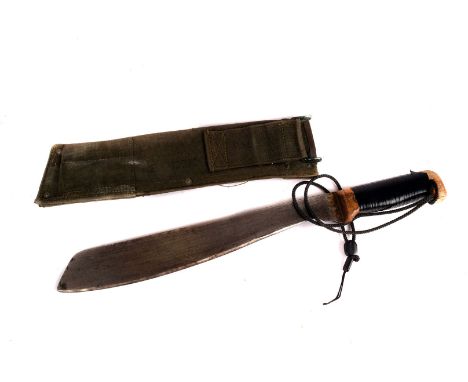 A vintage Martindale of Birmingham machete, marked to blade, No.2 with crocodile, in green webbing sheath 