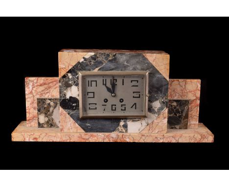 An Art Deco Marble mantle Clock, with white metal dial and black Arabic numerals, French 8 day movement, with matching "box" 
