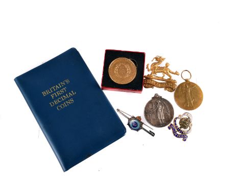 A WWI Victory medal, awarded to 150336 SPR G.DAVIES R.E, an Elizabeth II Service medal awarded to T/22584772 DVR.R.W.WHITMORE