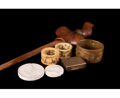 A collection of Grand Tour style plaster relief medallions, some AF, together with a vintage kris dagger, AF, three late 19th