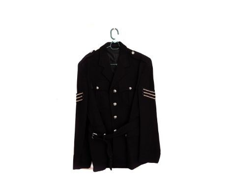 A British police sergeant's jacket, plus outer coat, together with a black cloak, and a long black great coat, possible polic