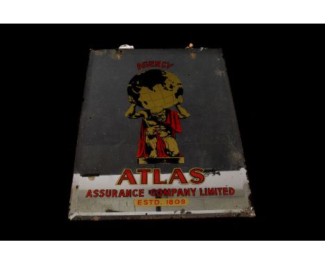 A Vintage "Atlas" agency advertising mirror, with gilt "Atlas" holding the world logo, above assurance Company limited Est 18