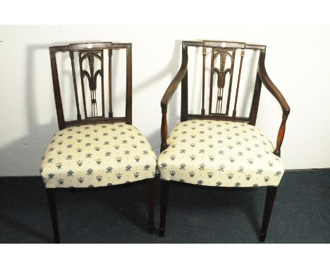 A pair of 19th century dining chairs and ocassional table, together with a modern gilt mirror, the chairs with wheat motif ba