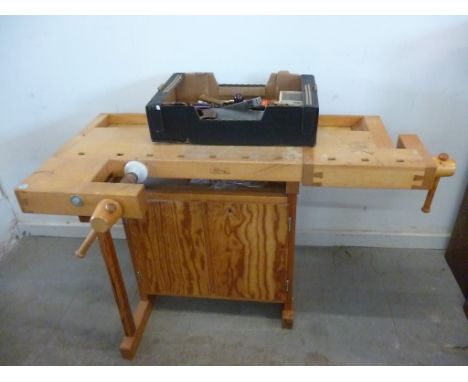 A Swedish woodworking bench, by Rjobergs Stockaryd Sweden, with a collection of woodworking tools 14ocm  
